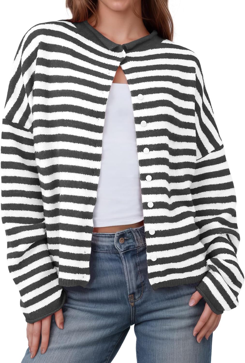 Saodimallsu Womens Striped Cardigan for Casual Fall Style