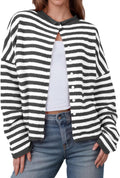 Womens Striped Cardigan Casual Long Sleeve Button Down