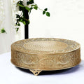 Gold 18in Embossed Metal Cake Plateau Stand Riser - Elegant Display