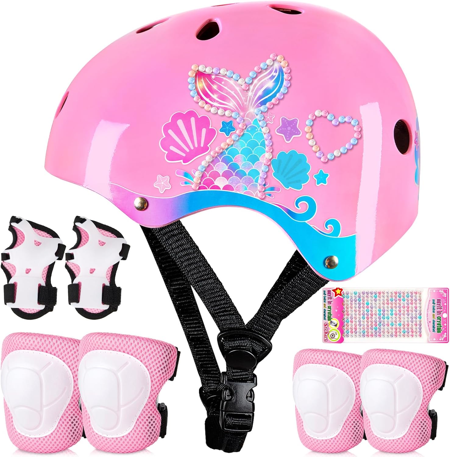 Mermaid Theme Toddler Protective Gear Set | Age 3-8 | DIY Stickers | FIODAY