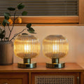 Touch Control Small Table Lamp Set of 2 - Elegant Gold Glass Bedside