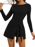 Womens High Neck Tennis Dress with Built-In Shorts - Athletic A-Line