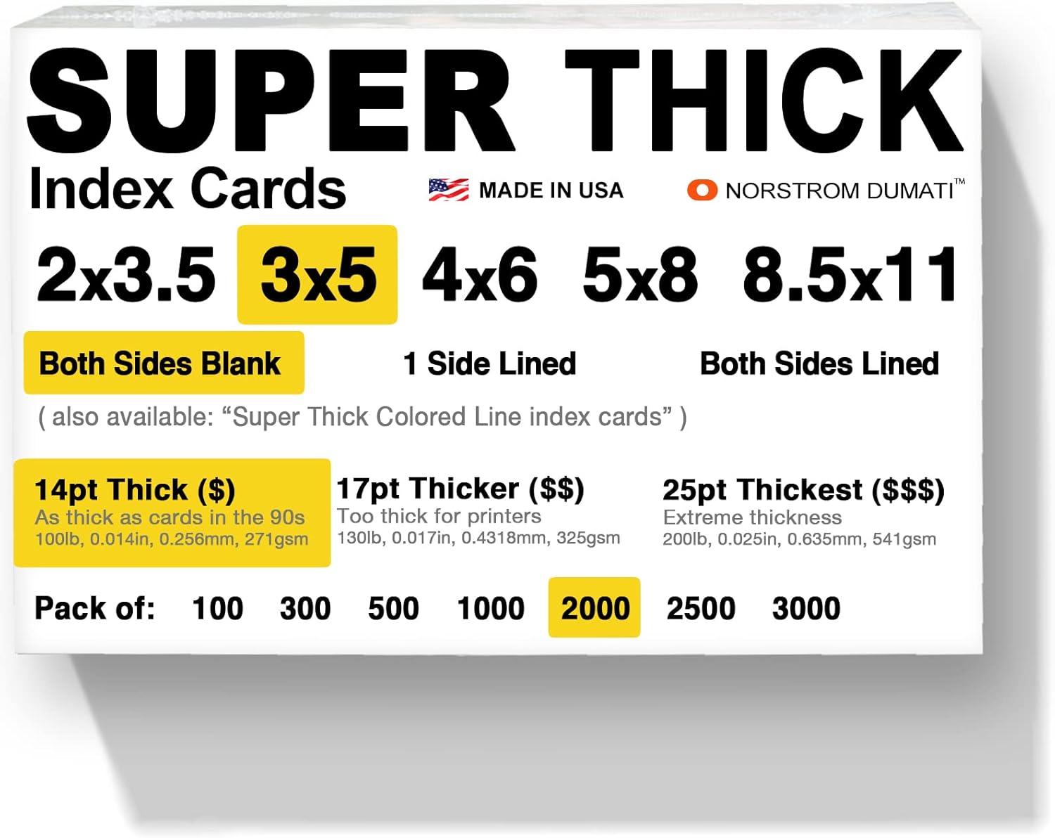 2000 Super Thick Index Cards - 3x5 Blank Un-Ruled Quality