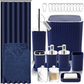 Bathroom Set with Shower Curtain and Rugs - 25PC Navy Blue Bathroom