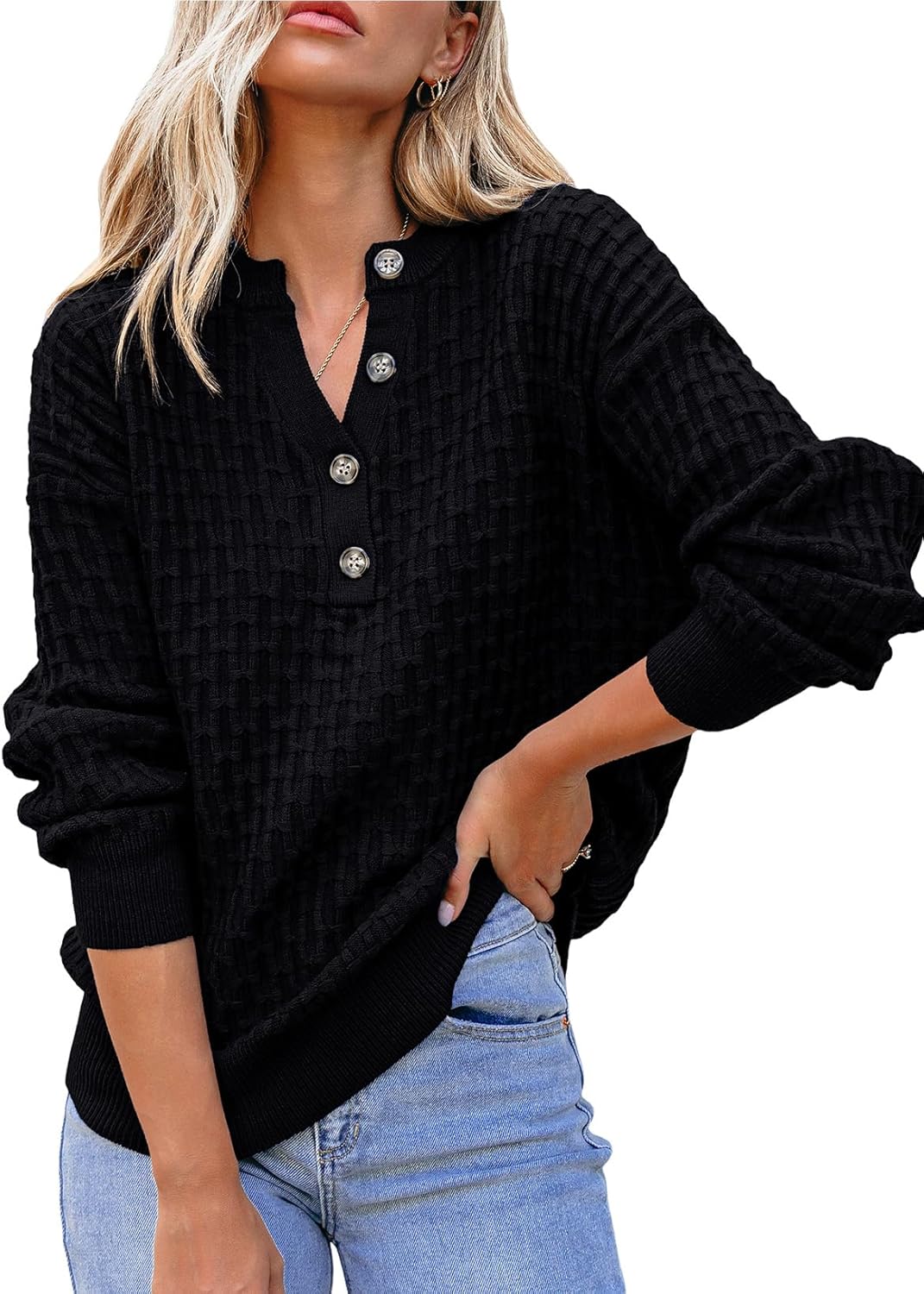 Dokotoo Womens Sweaters Casual Long Sleeve V Neck Jumper Tops