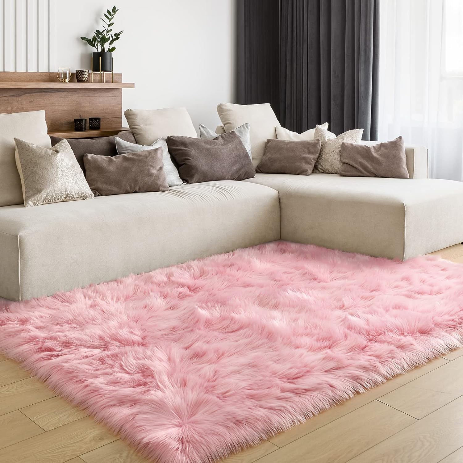 LOCHAS Soft Fluffy Faux Fur Rug for Bedroom and Living Room