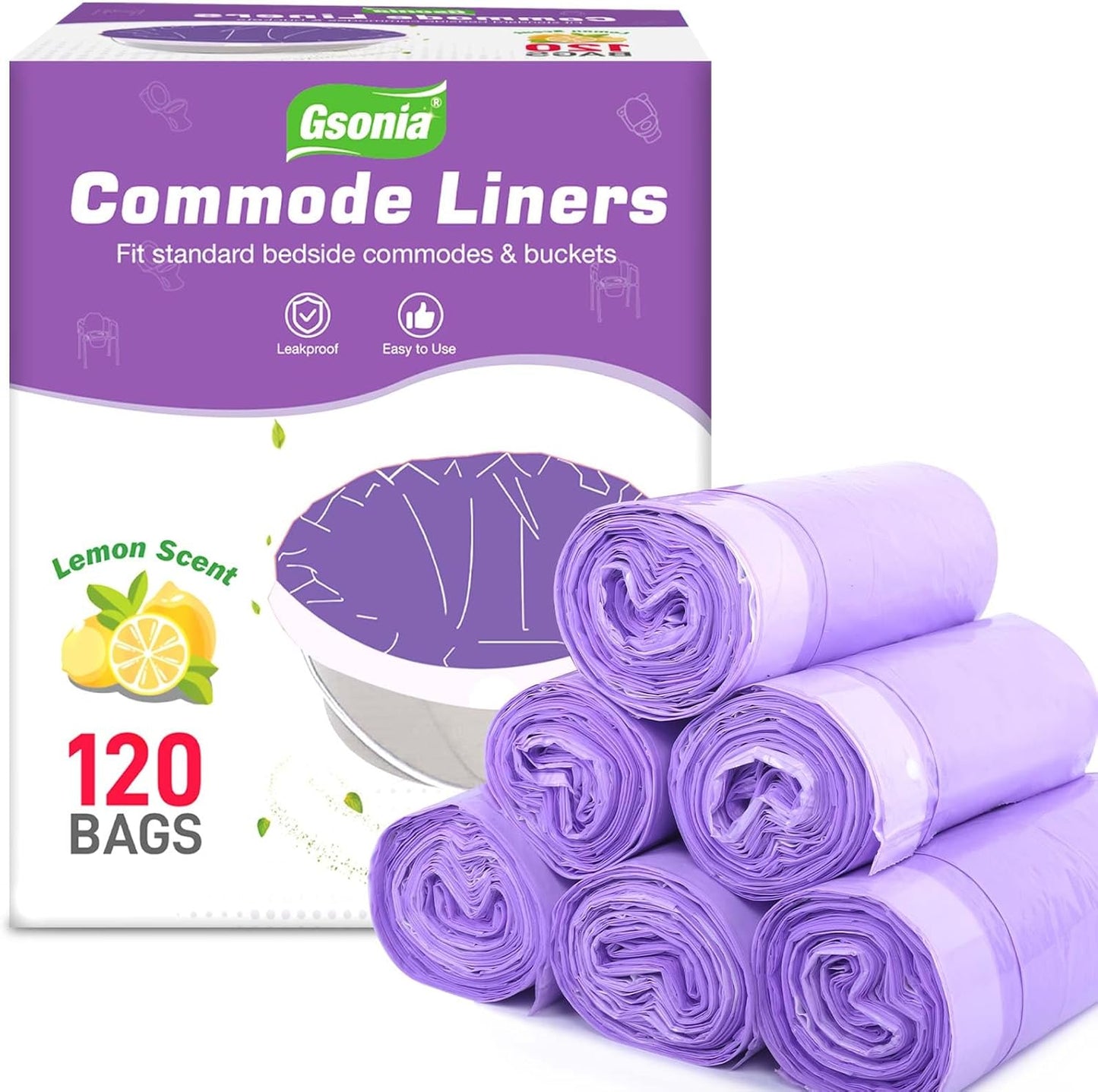 Gsonia 120 Lemon Scent Commode Liners - Leak Proof, Portable, Disposable