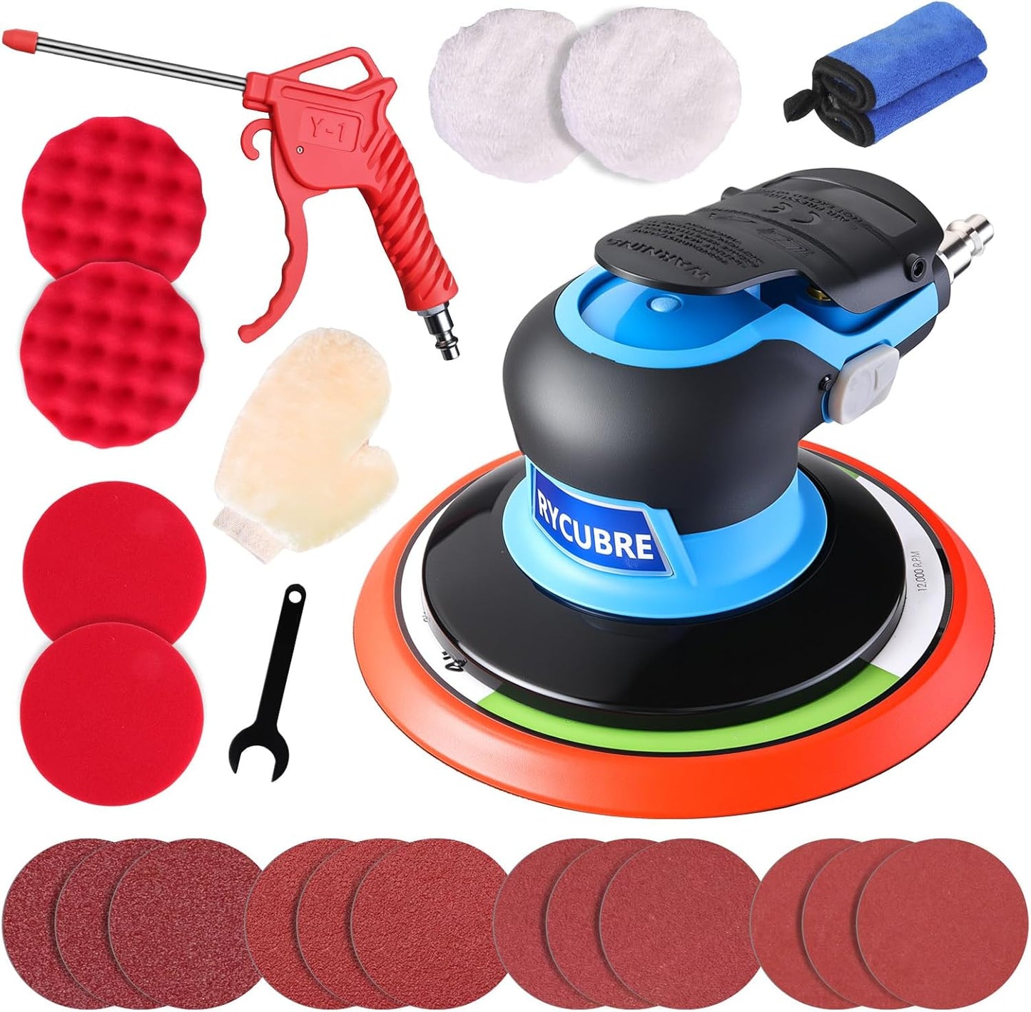 6 Inch Pneumatic Air Sander Kit for Auto Body and DIY Projects