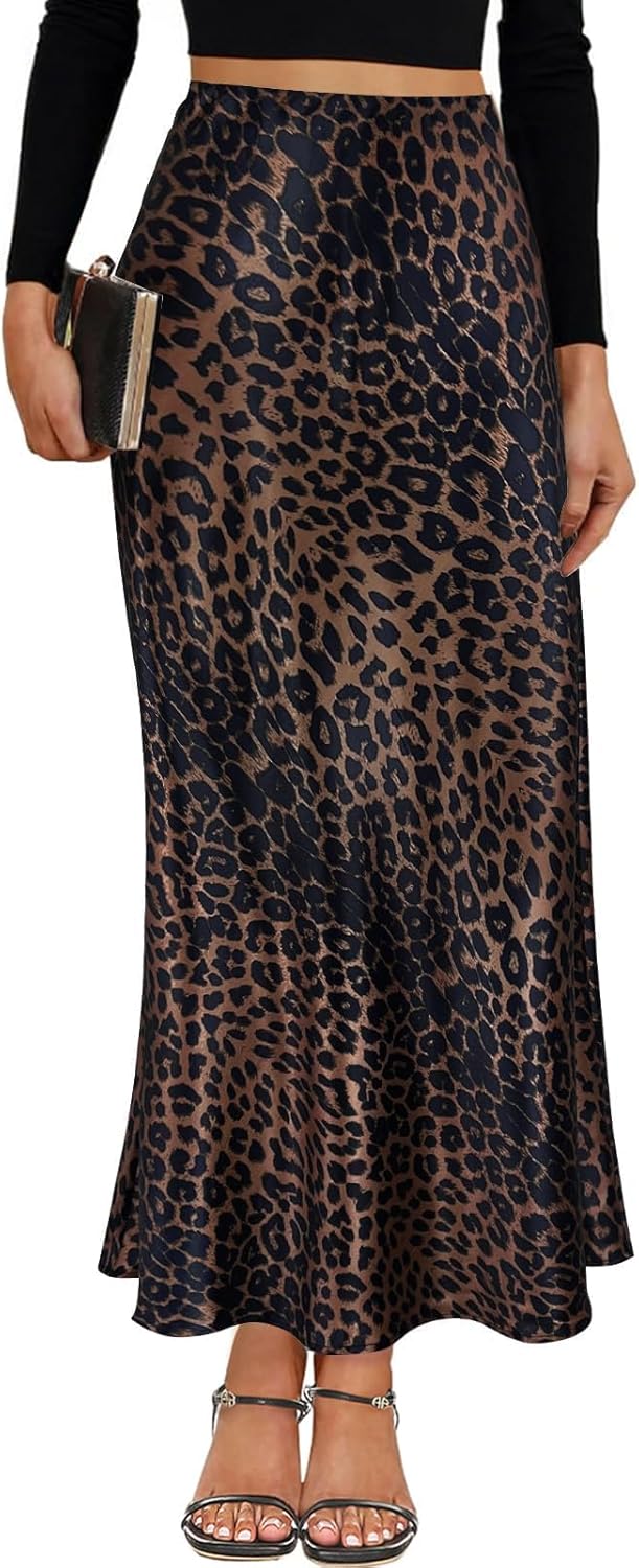 VividMosaic Satin High Waisted Maxi Skirt for Women in Spring