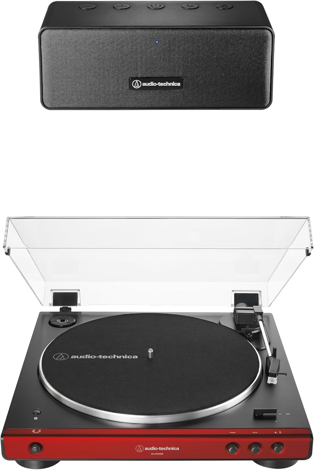 Audio-Technica AT-LP60XBT Turntable Speaker Pack in Red