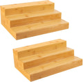 Bamboo Spice Rack Organizer 3 Tier Step Shelf for Cabinet - 2 Pack