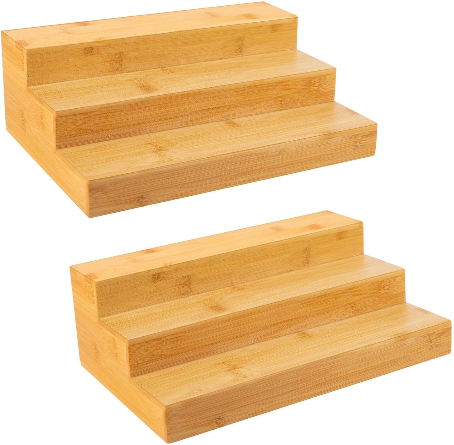 Bamboo Spice Rack Organizer for Cabinet - 2 Pack Step Shelf