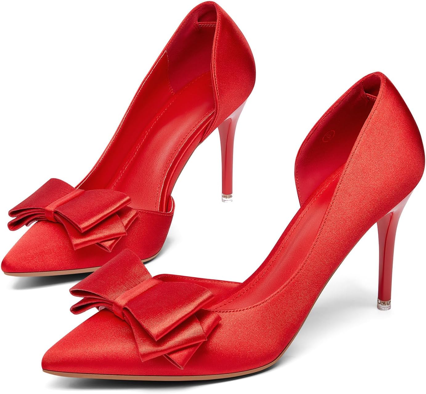 Womens Bow Heels Closed Pointed Toe Stiletto Slip on Pumps