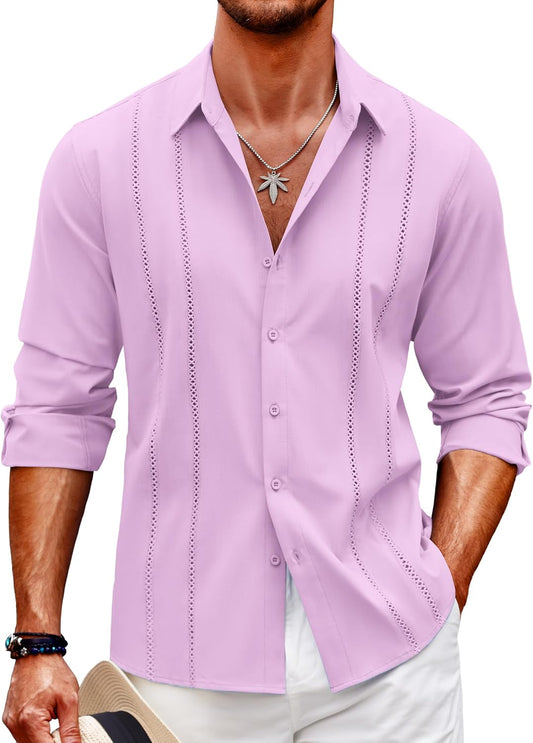 COOFANDY Mens Cuban Guayabera Shirt for Summer Beach Style
