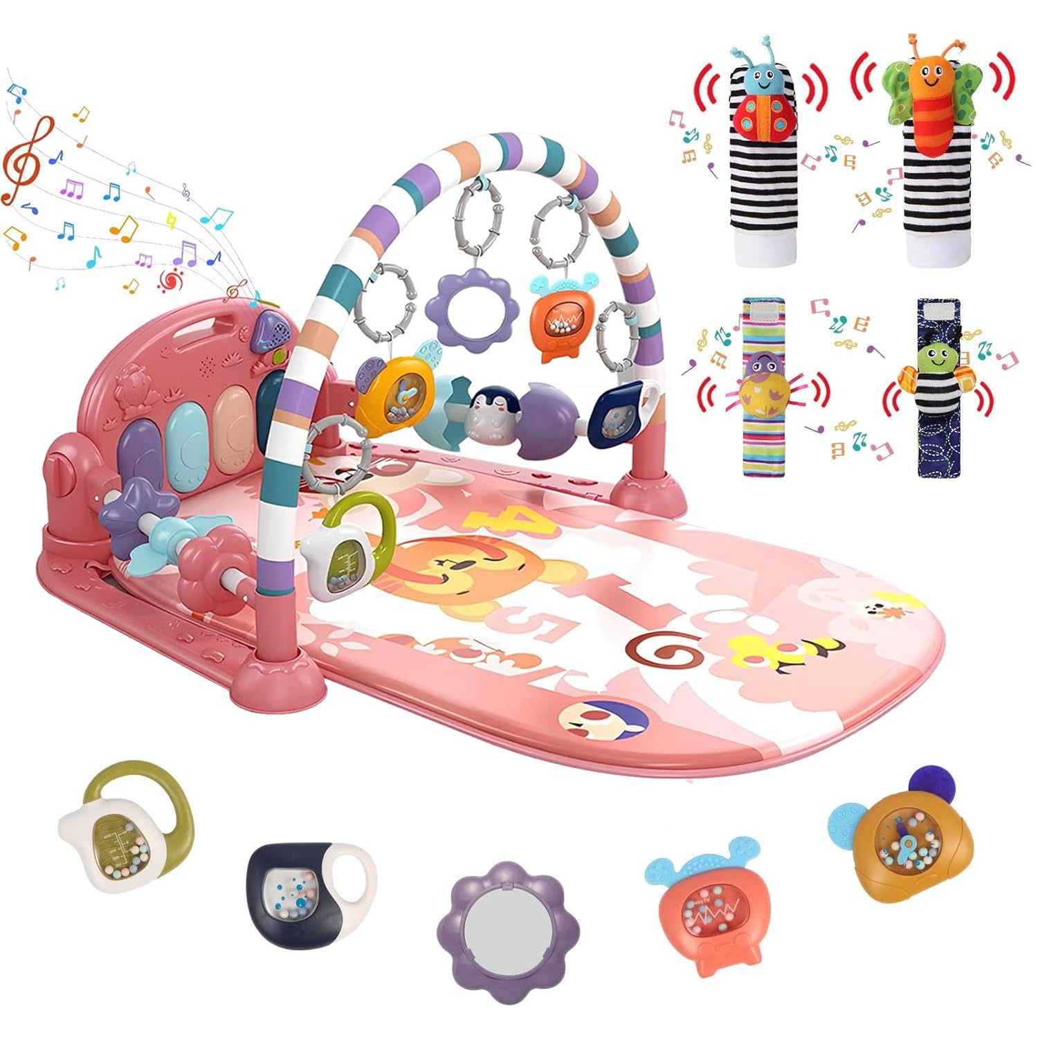 Baby Gym Play Mat with Piano and Sensory Toys for Infants