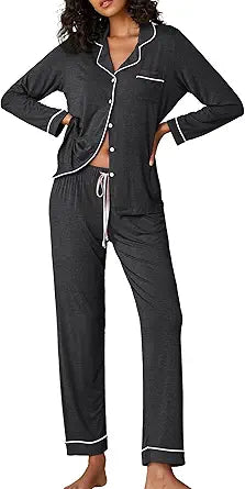 Ekouaer Pajamas Women's Long Sleeve Sleepwear Soft Button Down Set
