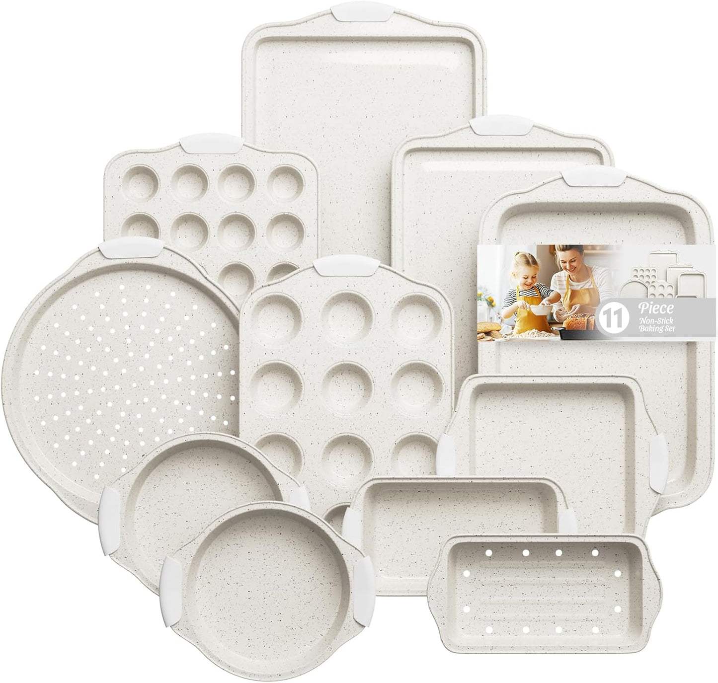 11-Piece Nonstick Bakeware Set with Silicone Handles for Baking