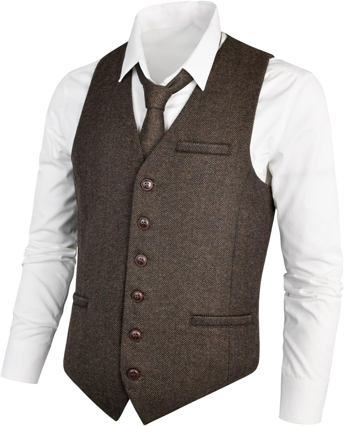 VOBOOM Men's Slim Fit Herringbone Tweed Vest for Stylish Looks