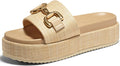 Coutgo Womens Raffia Platform Espadrilles - Comfortable Summer Slides