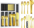 53PCS Gold Silverware Set for 8 with Cutlery Drawer Organizer