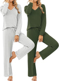 Ekouaer Womens 2 Pack Pajama Sets Long Sleeve V Neck - Soft