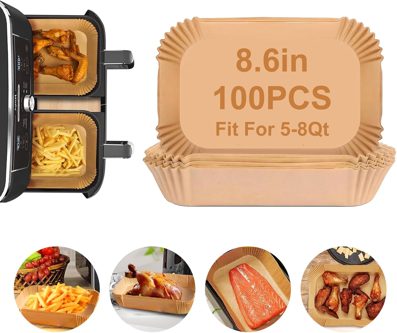 Non-Stick Air Fryer Liners - 100pcs Disposable Parchment Paper