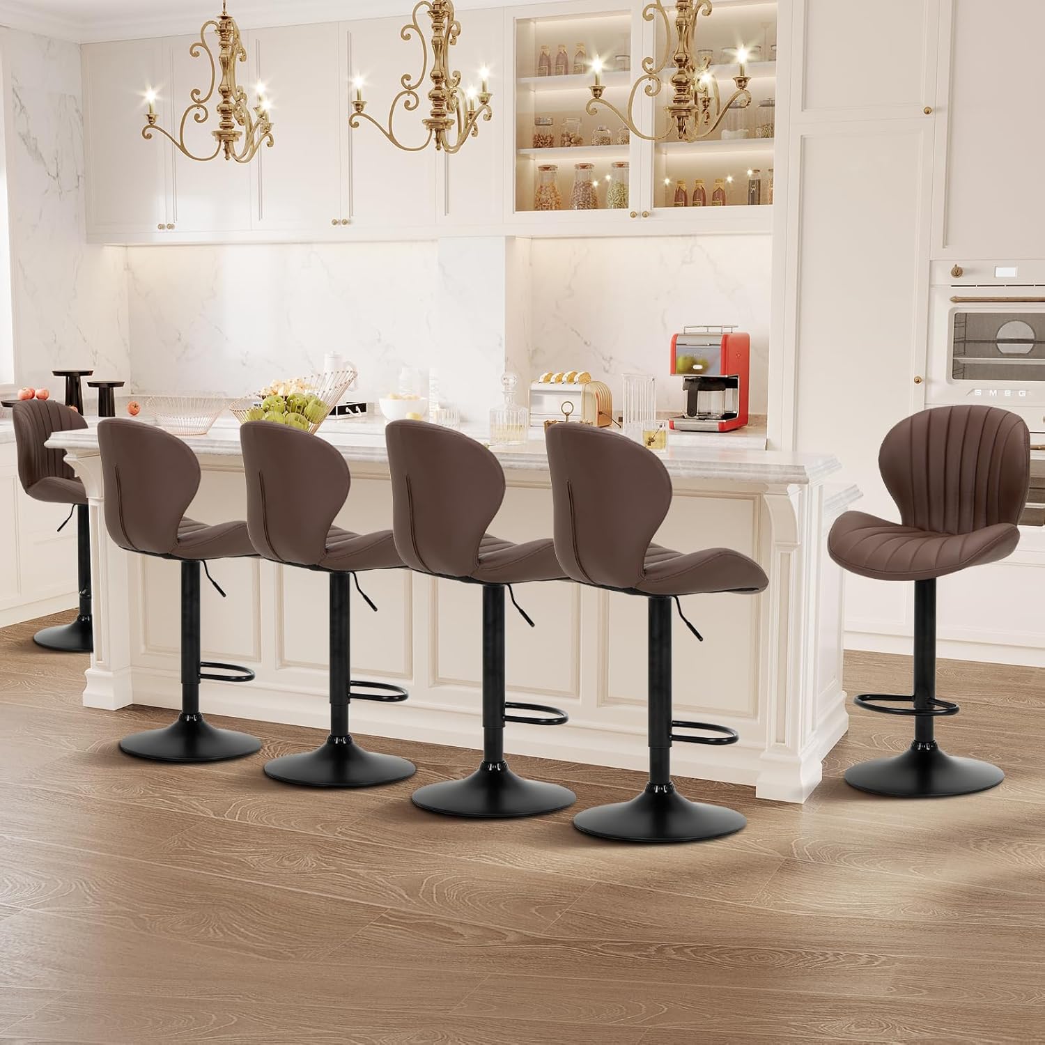 Modern Swivel Bar Stools Set of 6 with Adjustable Height