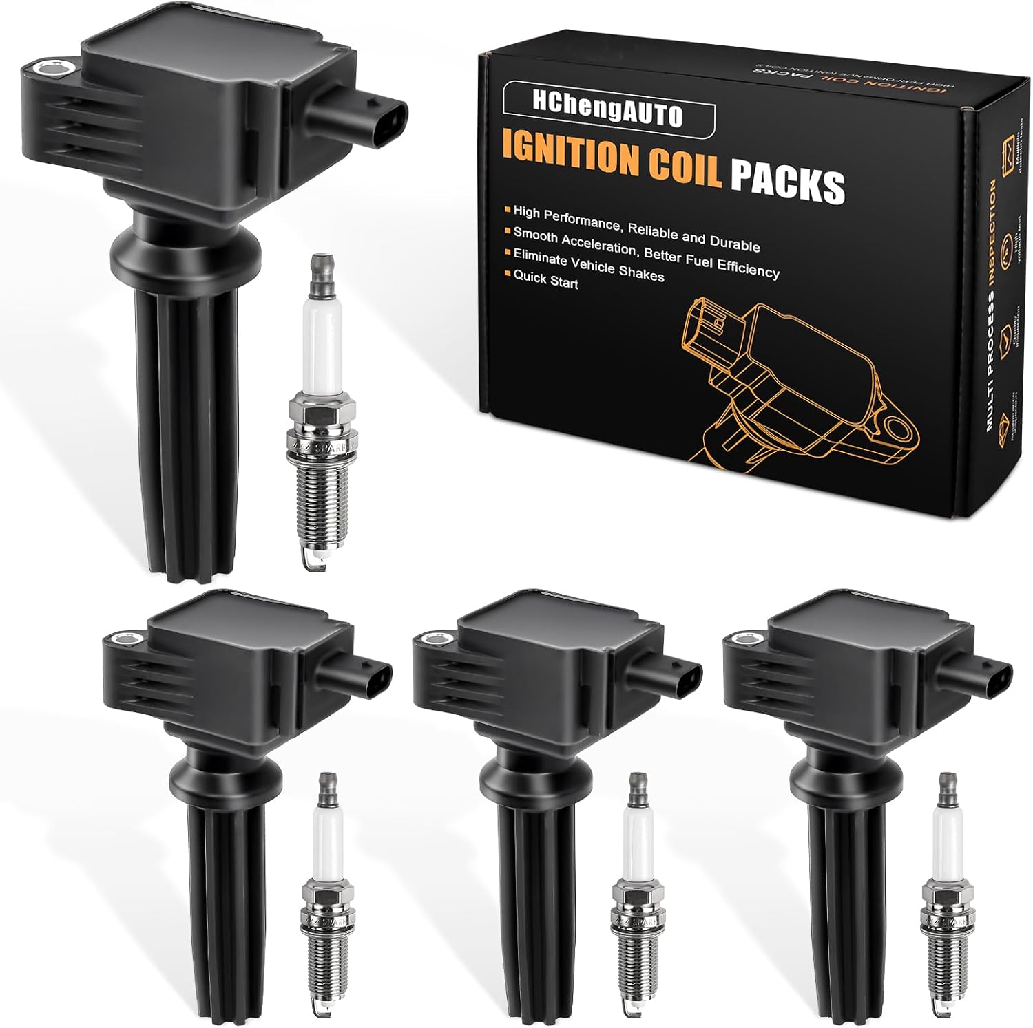 4pcs Ignition Coil & Spark Plug for Ford Focus Edge Escape