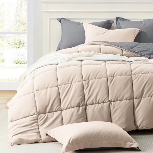 Twin Comforter Set Beige - Lightweight Reversible Down Alternative