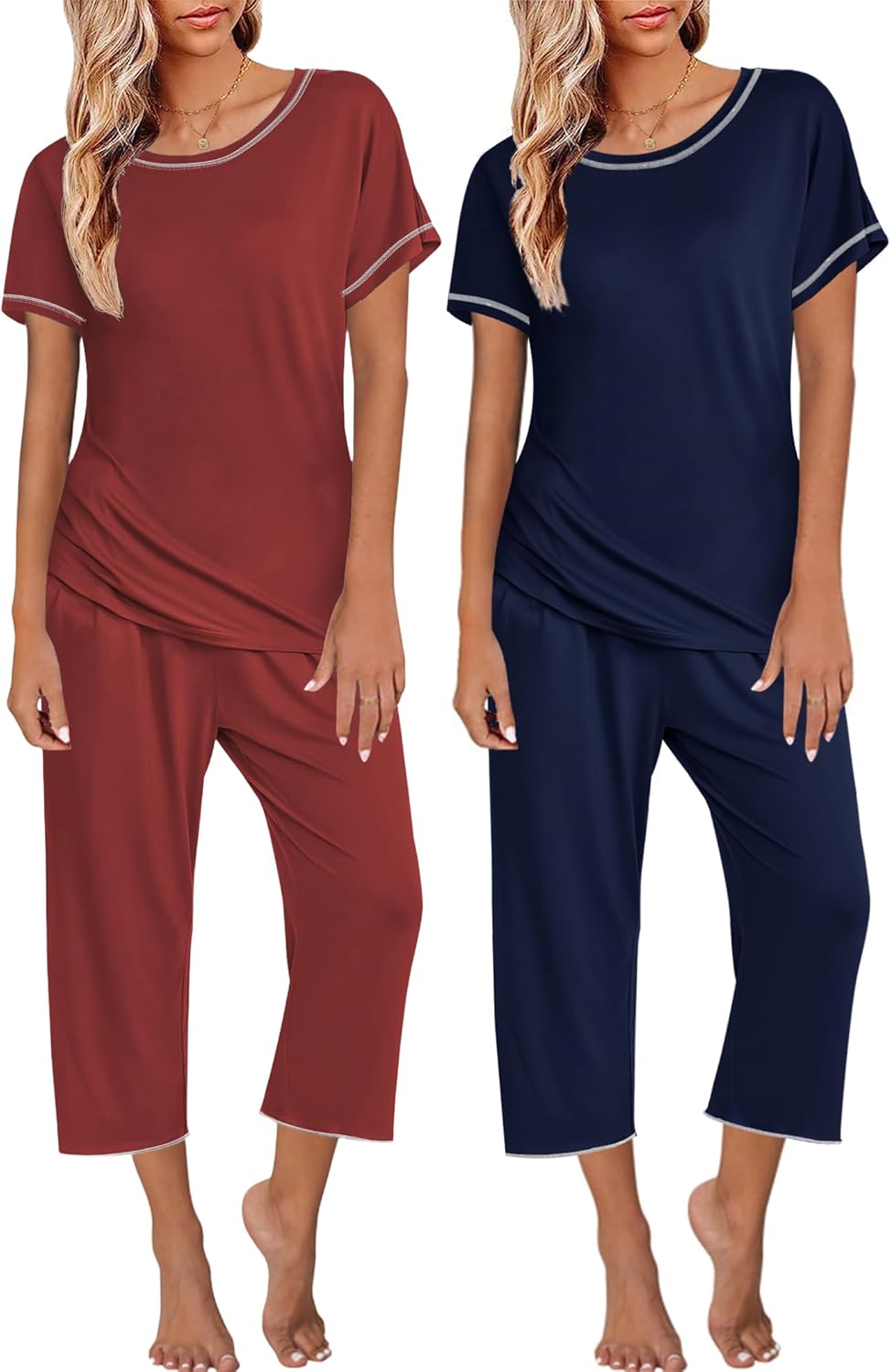 Ekouaer 2 Pack Womens Pajamas Short Sleeve Sleepwear Sets