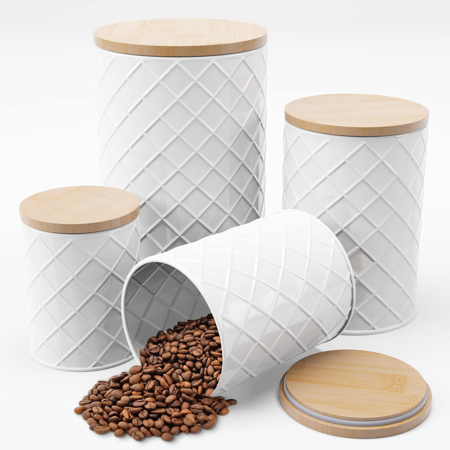 Pebble & Stem White Metal Canister Set for Kitchen Storage