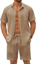Mens Beach Two Piece Set Casual Short Sleeve Button Down - Lightweight