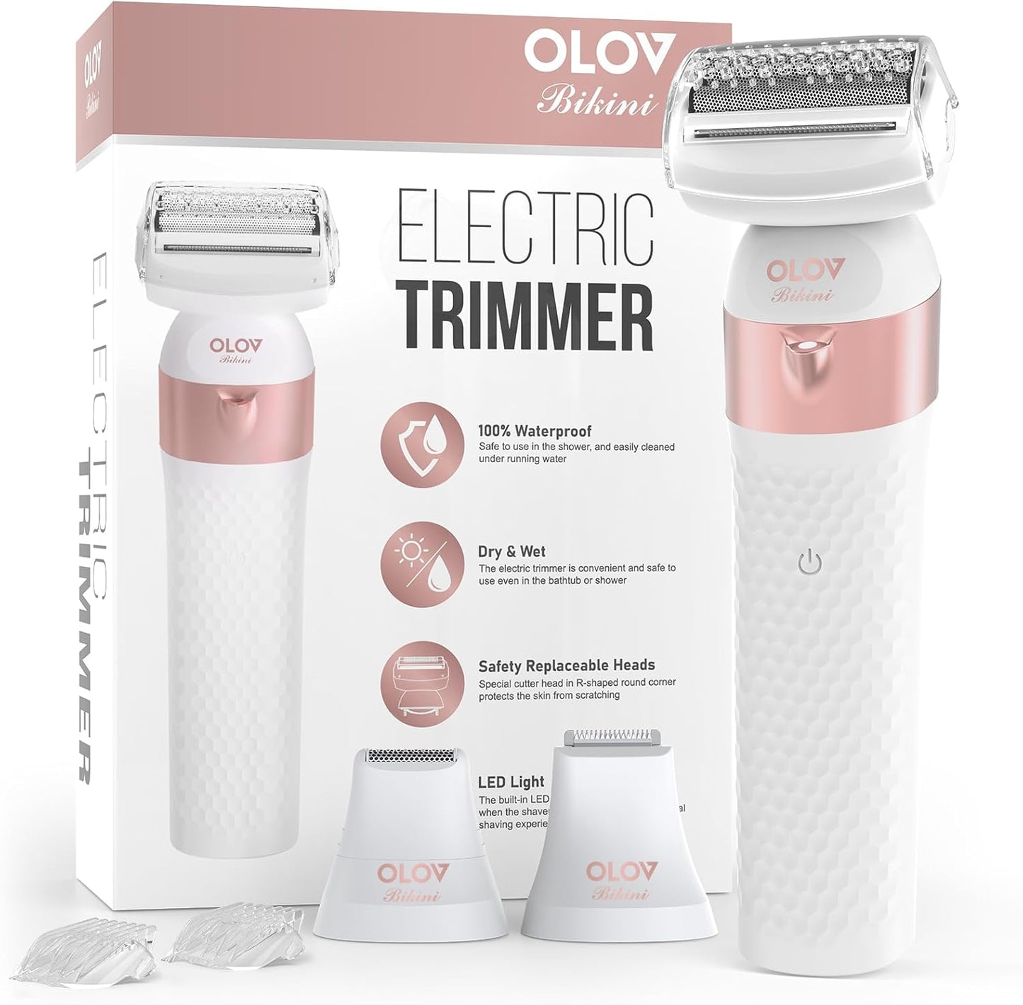 Bikini Trimmer for Women with 3 Trimmer Heads in Rose Gold