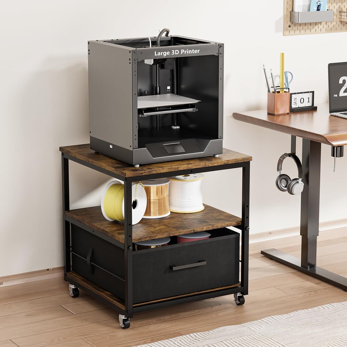 VINGLI 3 Tier Rolling Printer Stand with Adjustable Shelf