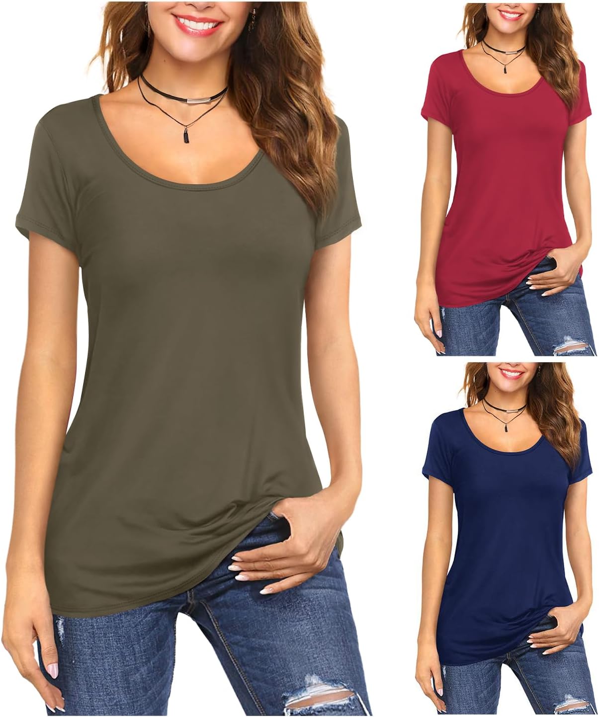 Amoretu Women's Scoop Neck Short/Long Sleeve Tees for All