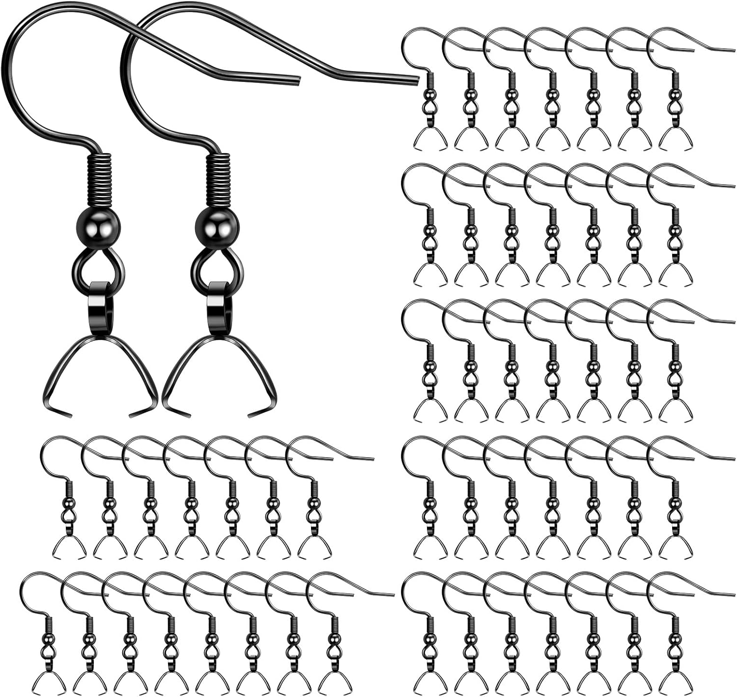Hypoallergenic Black Steel Earring Hooks, 50PCS, Menkey