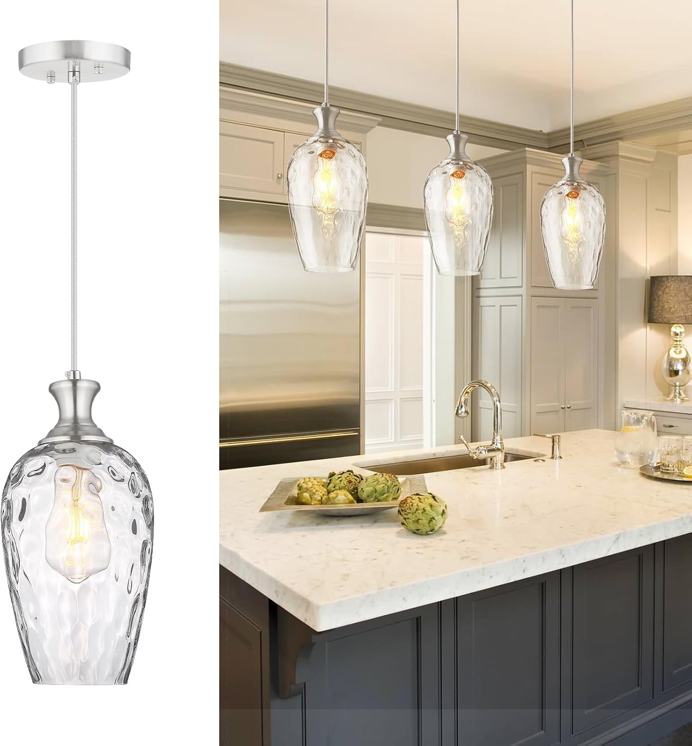 Hand-Blown Glass Pendant Lights for Kitchen Island and Dining Room