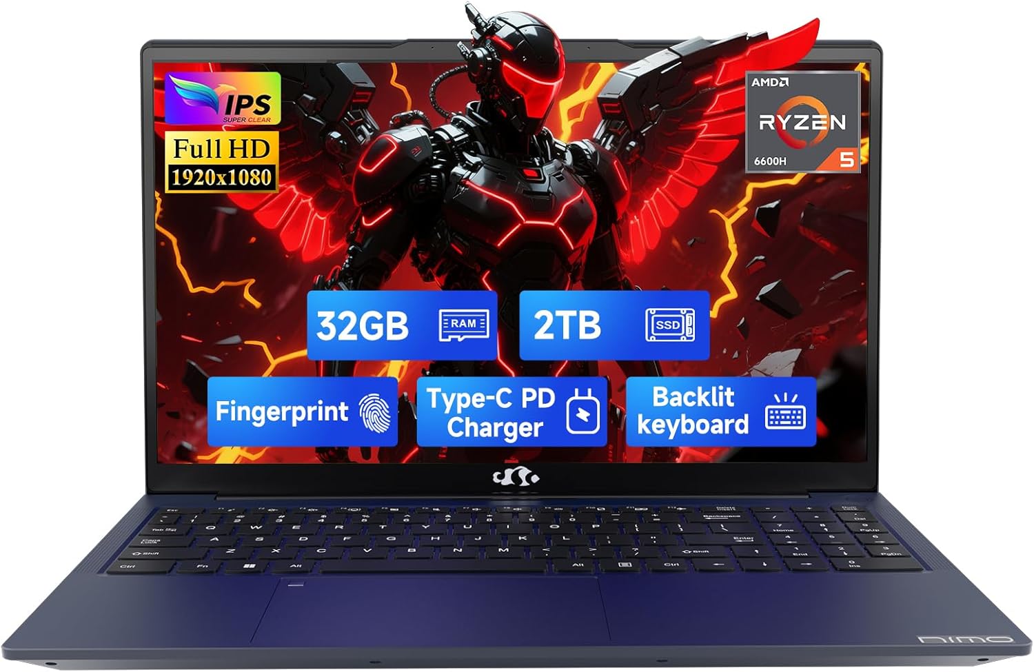 NIMO 15.6 FHD Gaming Laptop with Ryzen 5 6600H and 32GB RAM