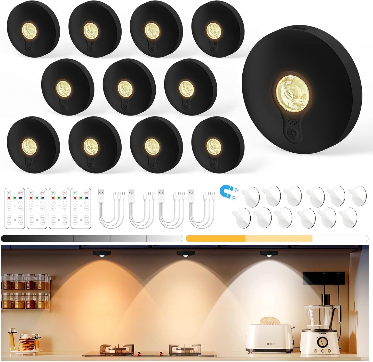 Yiliaw Rechargeable Puck Lights with Remote for Versatile Lighting