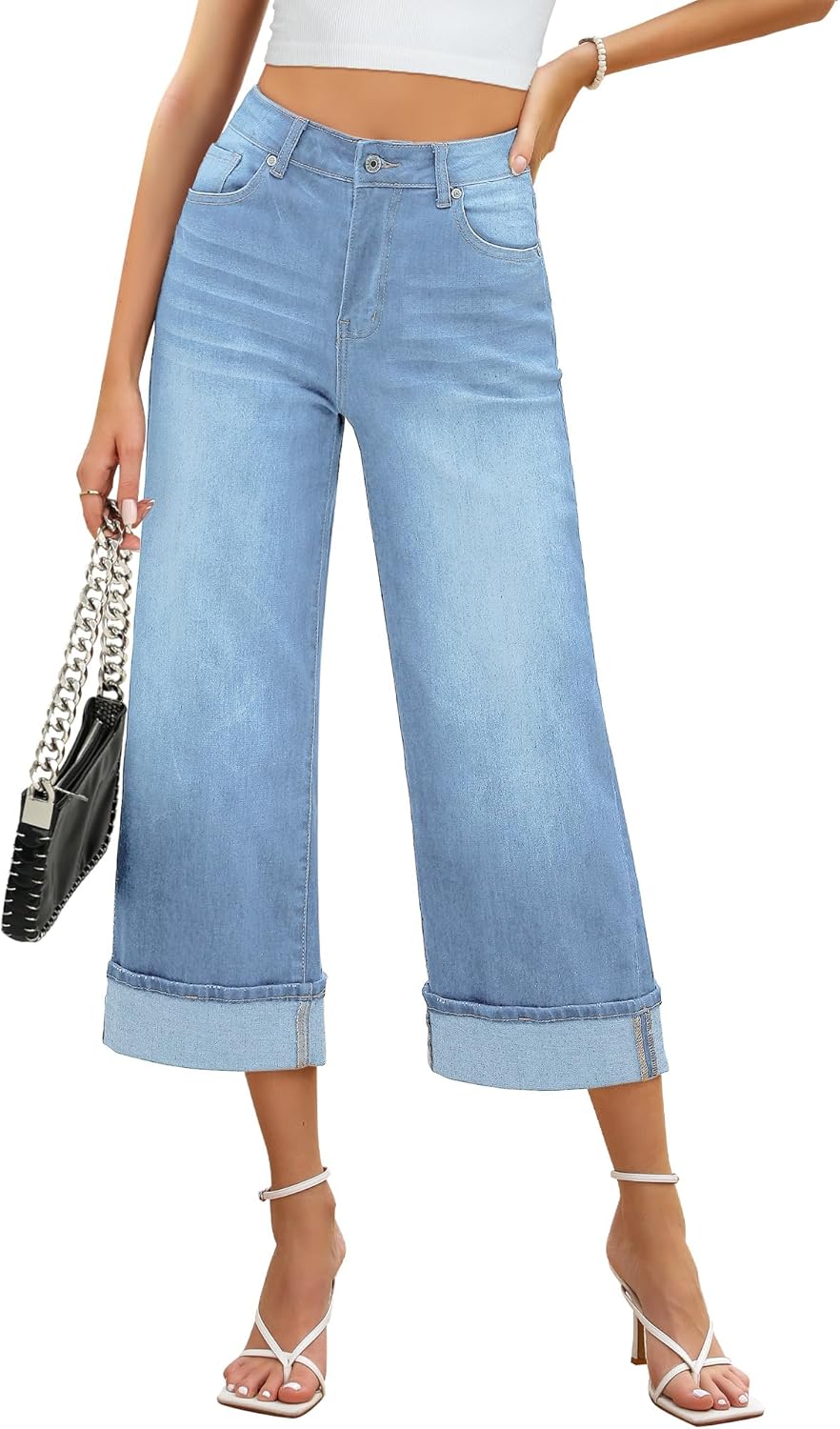 GRAPENT Wide Leg Jeans for Women: Stylish High Waisted Crop Pants