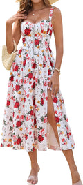 Women's Floral Corset Midi Dress with Pockets - Flowy Spring Sundress