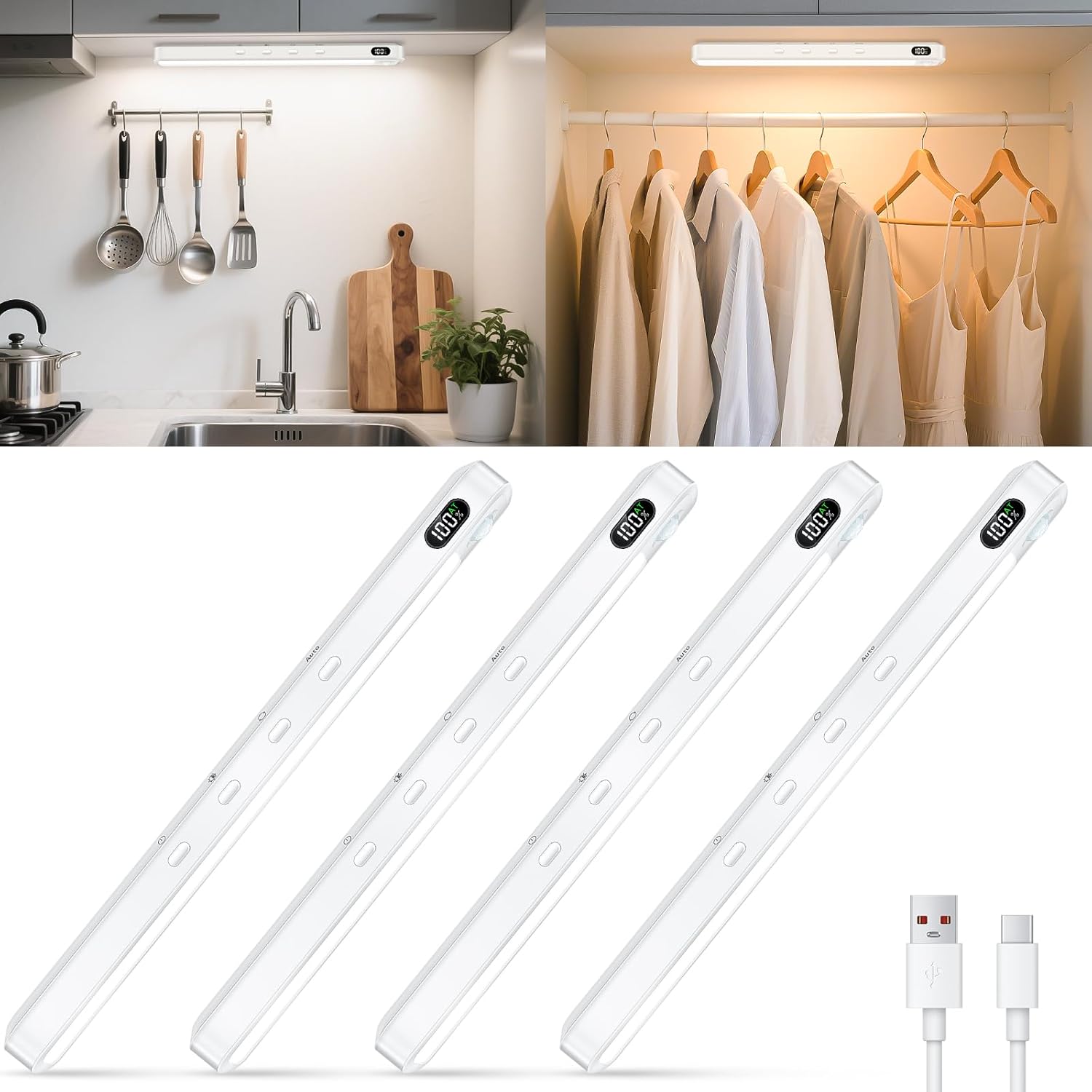 Motion Sensor LED Closet Lights with Dimmable Brightness and 3 Colors