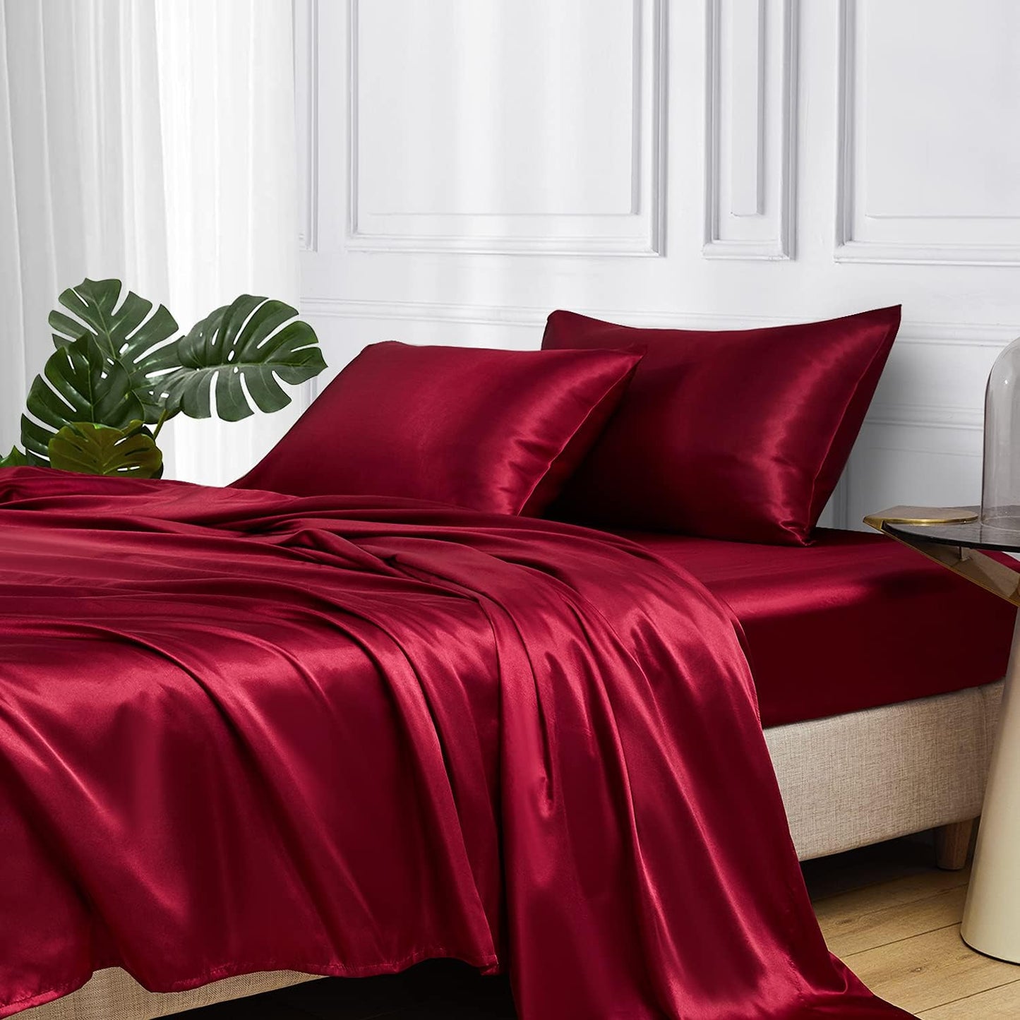MR&HM Satin Bed Sheets Set for King Size with Deep Pocket