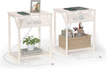 VASAGLE End Table with Charging Station, Set of 2 - Slim Nightstand