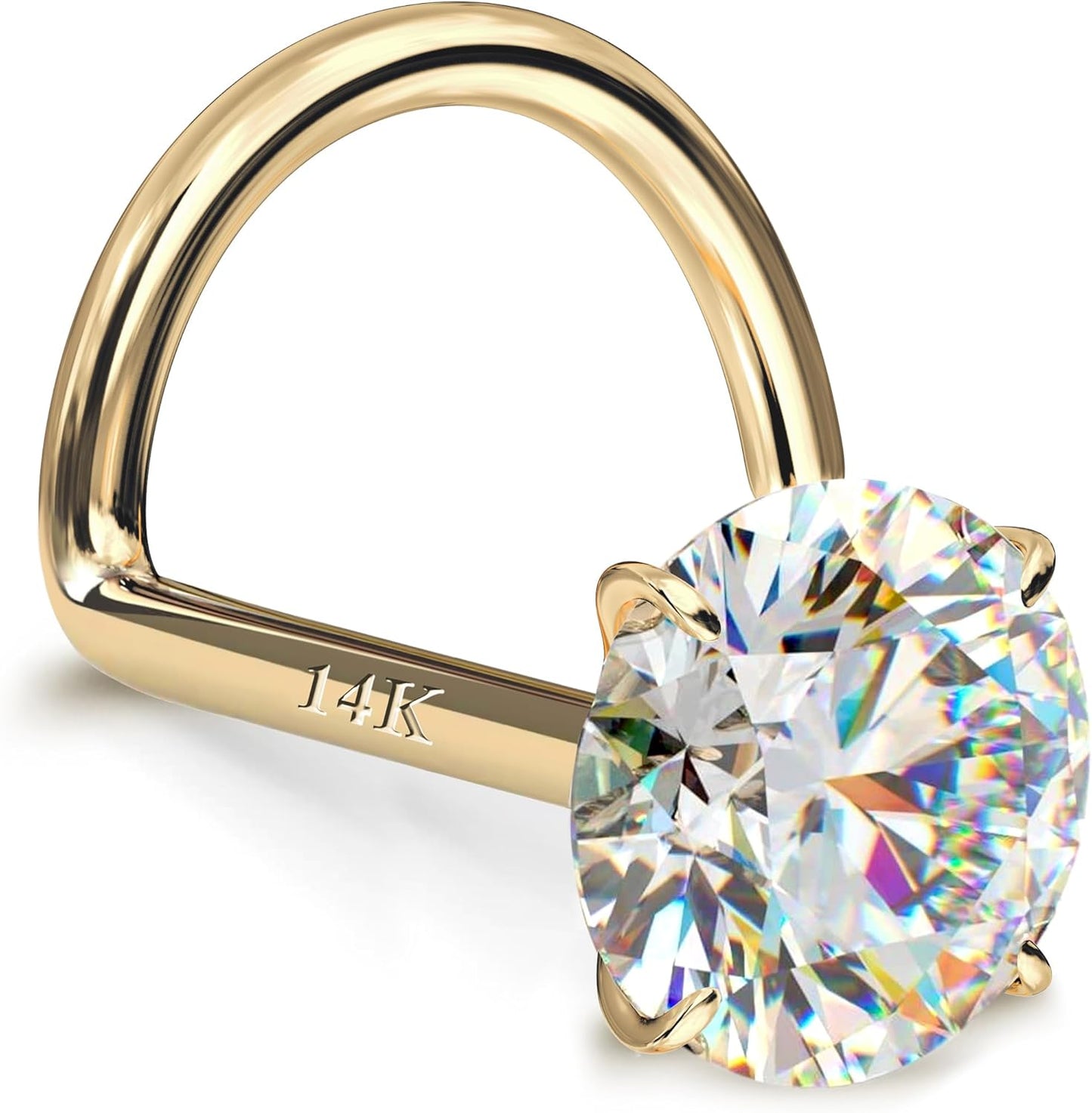 14K Gold Nose Rings Studs with Simulated Diamond CZ for All