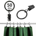 Black Curtain Rings with Clips - Strong Metal Fasteners