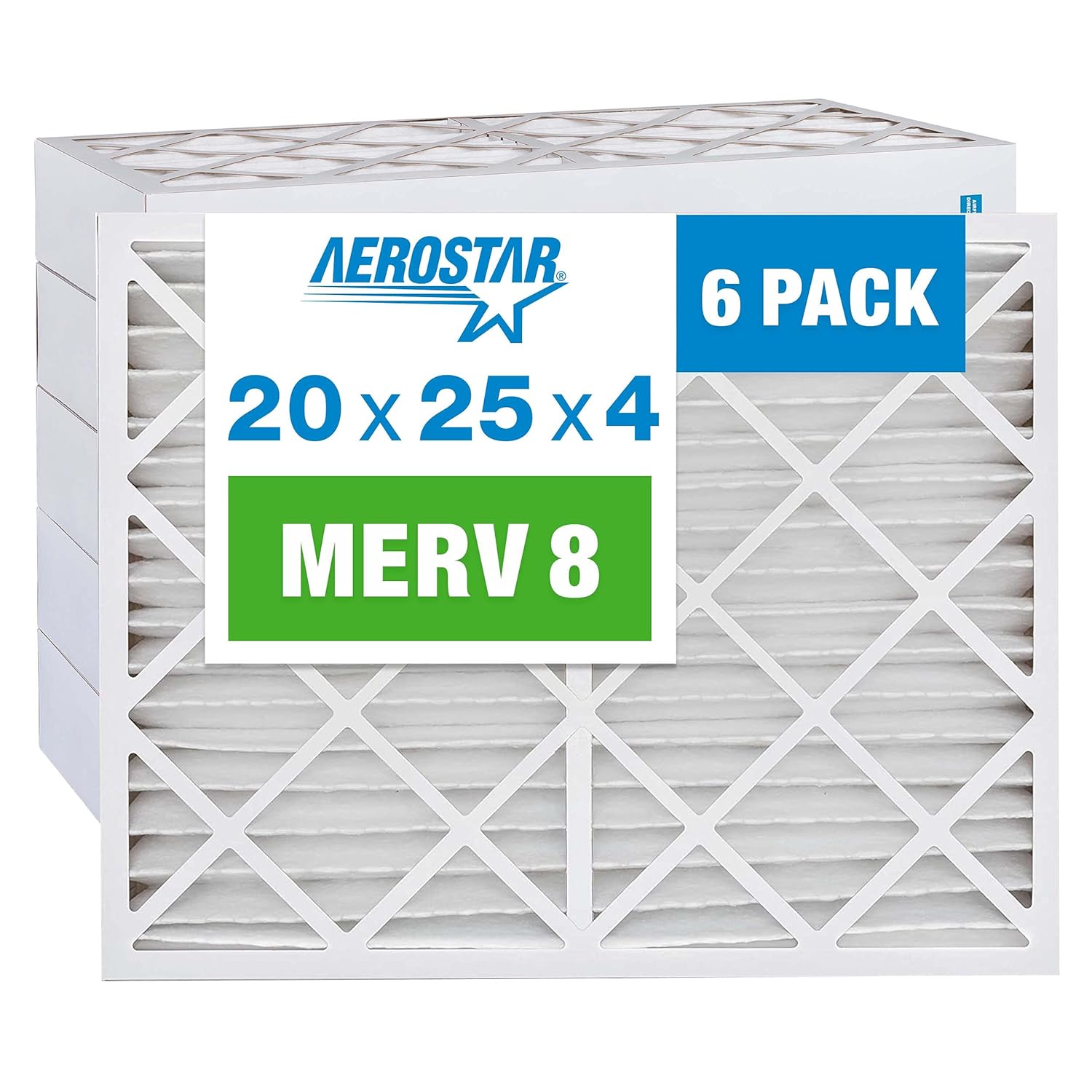 Aerostar 20x25x4 MERV 8 Air Filter 6 Pack - Cleaner Air, Fresher Home
