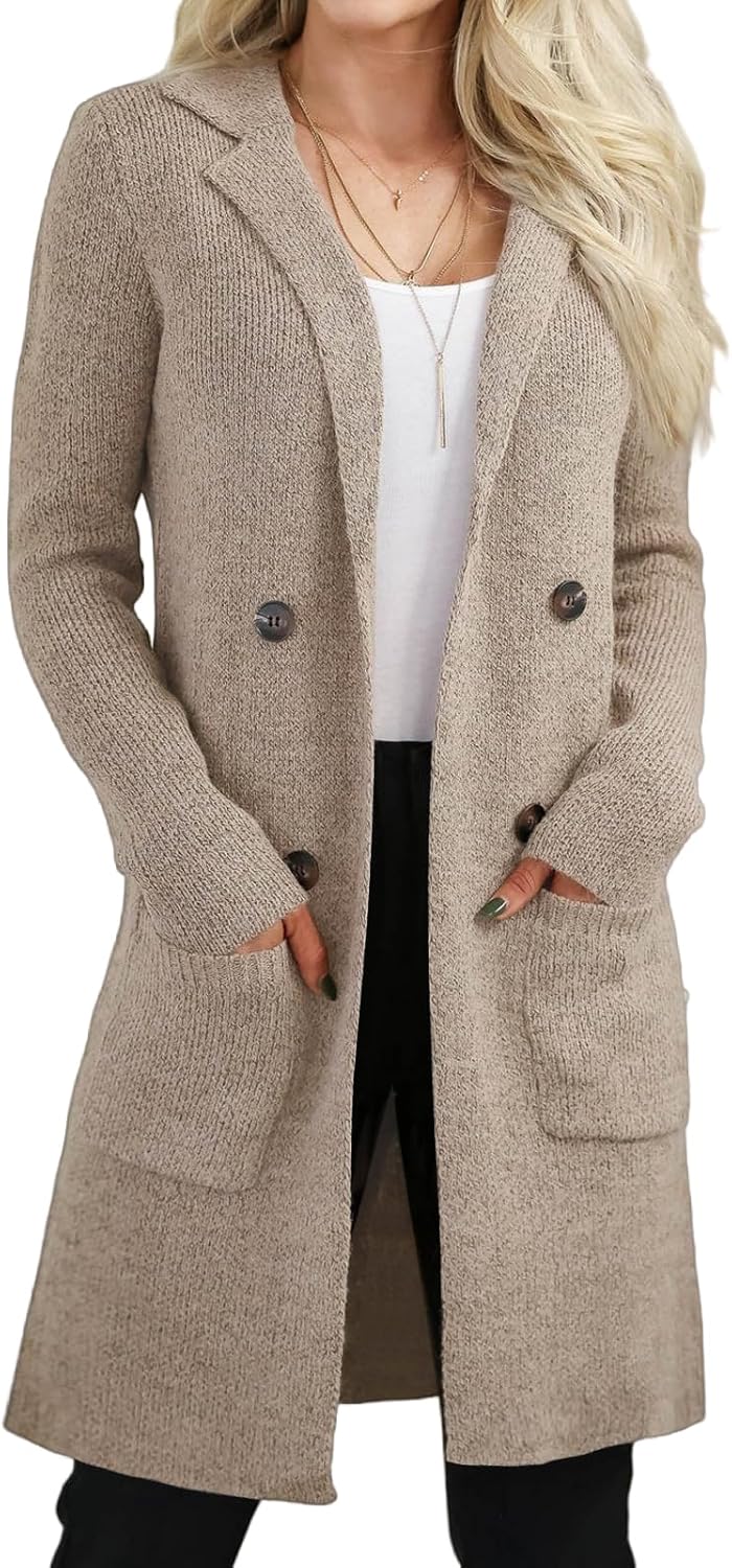 VIMPUNEC Women's Open Front Long Cardigan for Cozy Fall Style