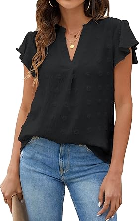 Blooming Jelly Womens White Blouse V Neck Ruffle Sleeve Tops