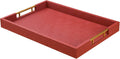 14x20 Inches Brown Faux Leather Wrapped Wood Serving Tray